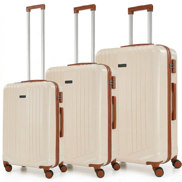 COBIZI 3 Piece Luggage Sets with Wheels, Hardshell 3 Pc Suitcases with TSA Lock Hardside & Lightweight 3-Piece Hardshell Luggage Sets for Travel 20in 24in 28in(Beige)