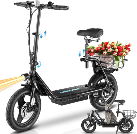 Caroma Peak 870W Electric Scooters for Adults, 14" Fat Tire, 500Wh Battery, 25 Miles Range, 21MPH Top Speed, Foldable Electric Scooter for Commuting