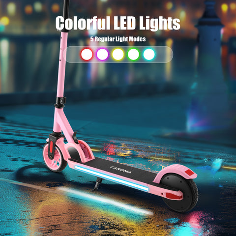 Caroma 180W Electric Scooter | 3 Speeds and Height Adjustable | Max Load 132lbs | LED Visible Display for Kids Ages 6-14,Ideal Gifts for Kids