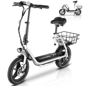 Caroma 500W Electric Scooter with Seat for Adult, 300lbs Max Load, 48V Battery 14 inch Commuter ride ons with Basket - up to 25 Miles 20MPH