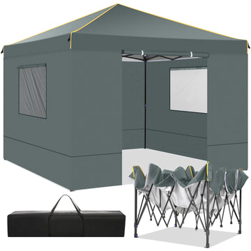 COBIZI 10X10 Pop Up Canopy Tent for Party EZ Outdoor Canopy Portable Commercial Instant Canopy Shelter Tent Waterproof Gazebo Heavy Duty Canopy with 4 Sidewalls Carry Bag,Gray
