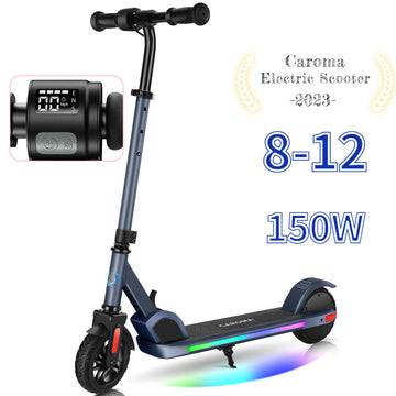 CAROMA Electric Scooter, Foldable Electric Scooter for Kids Ages 8-15, Up to 10 MPH & 7 Miles, LED Display, Colorful LED Lights, Lightweight Kids Electric Scooter