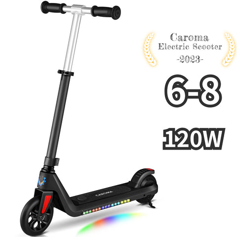 Caroma 22V Electric Scooter for Kids Ages 6-12, Powered E-Scooter with Speeds of 6 MPH, 5" Solid Rubber Wheels UL2272 Certification, Lightweight Electric Kick Scooter for Kids Boy Girl Black