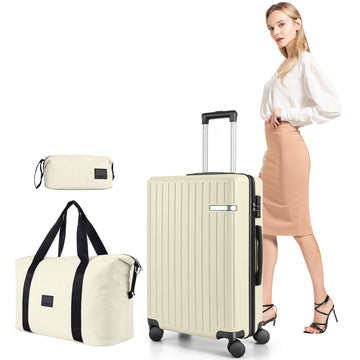 COBIZI Carry On Luggage Sets 3 Piece Suitcases With Wheels，Carry On Luggage Airline Approved With TSA Lock For Luggage，Lightweight Carry On Suitcase With Expandable Duffle Bag For Travel，Black