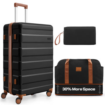 COBIZI 3 Piece Carry On Luggage Set, TSA Lock, Expandable Duffle Bag, Black
