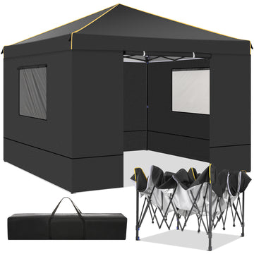 COBIZI 10X10 Pop Up Canopy Tent for Party EZ Outdoor Canopy Portable Commercial Instant Canopy Shelter Tent Waterproof Gazebo Heavy Duty Canopy with 4 Sidewalls Carry Bag,Black