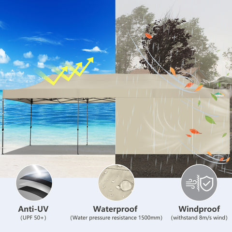 COBIZI 10'x30' Pop-Up-Überdachung, Partyzelt, Outdoor-Event-Sofortpavillon, wasserdichtes, kommerzielles, robustes Vordach für Veranstaltungen mit 8 Seitenwänden und 4 Sandsäcken, Tragetasche mit Rollen, Blau 