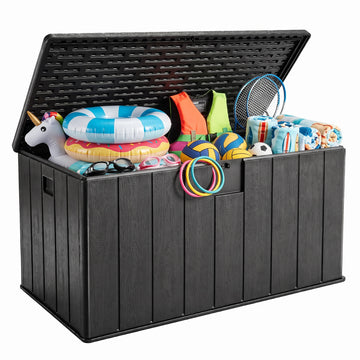 Winice 150 Gal Outdoor Deck Box, Large Waterproof Lockable Storage for Patio Furniture & Garden Tools,Black
