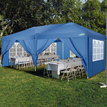 COBIZI 10x20 Pop up Canopy Tent with 6 Removable Sidewalls,Protable Instant Shelter Gazebo for Outdoor Events,Parties,Blue