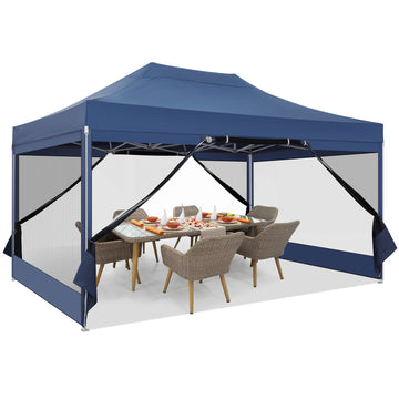 COBIZI Canopy Tent 10x15 Heavy Duty,Pop Up Canopy Gazebo with Netting Screened ,Waterproof Ez up Canopy with Sidewalls,Outdoor Instant Party Tent for Backyard,Wedding, Birthday,BBQ,Dark Blue