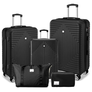 COBIZI 5 Piece Luggage Sets with Wheels, Hardshell 5 Pc Suitcases with TSA Lock Hardside & Lightweight 5-Piece Hardshell Luggage Sets for Travel 20in 24in 28in(Dark Black)