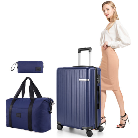 COBIZI Carry On Luggage Sets 3 Piece Suitcases With Wheels，Carry On Luggage Airline Approved With TSA Lock For Luggage，Lightweight Carry On Suitcase With Expandable Duffle Bag For Travel，Black