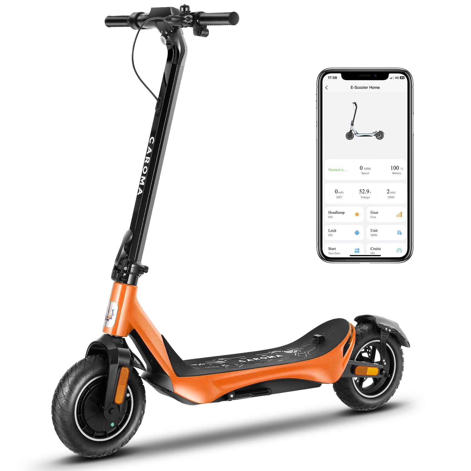 Caroma 500W Electric Scooter Adults, Up to 30 Miles & 25 Mph, 10" Pneumatic Tires, Foldable Commute Electric Scooter with APP Control for Adults, E Scooter with LED Display & Dual Brake System