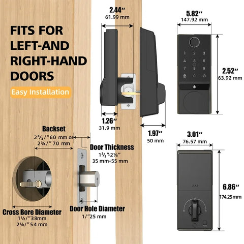 COBIZI Smart Lock, Fingerprint Keyless Entry Door Lock with App Control, Bluetooth Smart Deadbolt Lock, App Remote Control, Auto-Lock, Easy Installation, IP54 Waterproof, Black