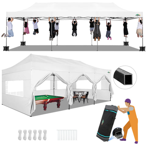 COBIZI 10'x30' Pop-Up-Überdachung, Partyzelt, Outdoor-Event-Sofortpavillon, wasserdichtes, kommerzielles, robustes Vordach für Veranstaltungen mit 8 Seitenwänden und 4 Sandsäcken, Tragetasche mit Rollen, Blau 