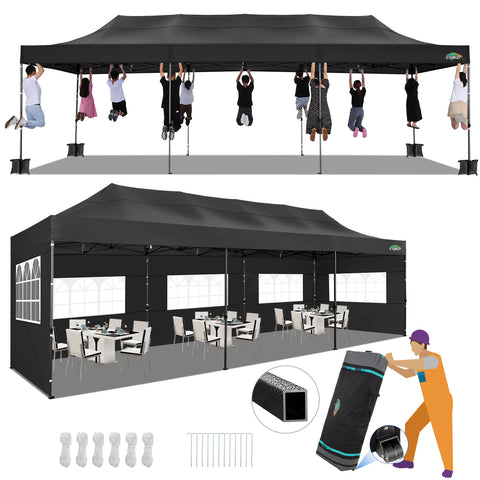 COBIZI 10'x30' Pop-Up-Überdachung, Partyzelt, Outdoor-Event-Sofortpavillon, wasserdichtes, kommerzielles, robustes Vordach für Veranstaltungen mit 8 Seitenwänden und 4 Sandsäcken, Tragetasche mit Rollen, Blau 