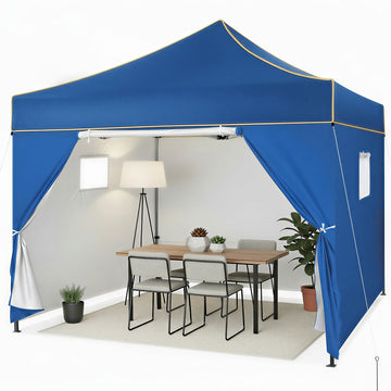 COBIZI 10x10 Heavy-Duty Pop-up Canopy Tent, Waterproof Outdoor Instant Shelter with Sidewalls & Carry Bag, Portable Folding Gazebo for Parties, Weddings, Commercial Events, Blue