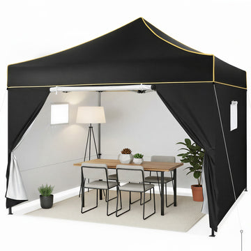 COBIZI 10x10 Heavy-Duty Pop-up Canopy Tent, Waterproof Outdoor Instant Shelter with Sidewalls & Carry Bag, Portable Folding Gazebo for Parties, Weddings, Commercial Events, Black