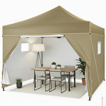 COBIZI 10x10 Heavy-Duty Pop-up Canopy Tent, Waterproof Outdoor Instant Shelter with Sidewalls & Carry Bag, Portable Folding Gazebo for Parties, Weddings, Commercial Events, Khaki