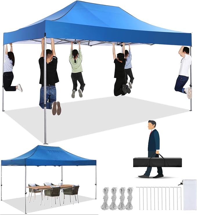 COBIZI 10x15 Heavy Duty Pop up Canopy Tent with 4 Sidewalls,Outdoor Waterproof Canopy Tent Event Shelter for Parties,Commercial-Series,Blue