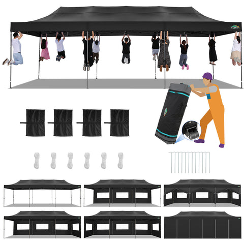 COBIZI 10'x30' Pop-Up-Überdachung, Partyzelt, Outdoor-Event-Sofortpavillon, wasserdichtes, kommerzielles, robustes Vordach für Veranstaltungen mit 8 Seitenwänden und 4 Sandsäcken, Tragetasche mit Rollen, Blau 