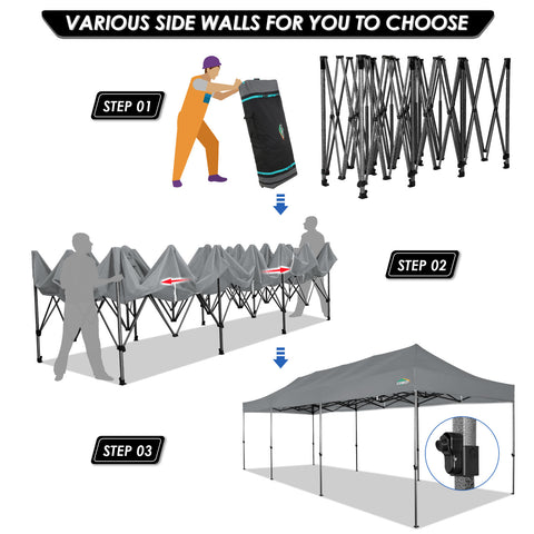 COBIZI 10'x30' Pop-Up-Überdachung, Partyzelt, Outdoor-Event-Sofortpavillon, wasserdichtes, kommerzielles, robustes Vordach für Veranstaltungen mit 8 Seitenwänden und 4 Sandsäcken, Tragetasche mit Rollen, Blau 