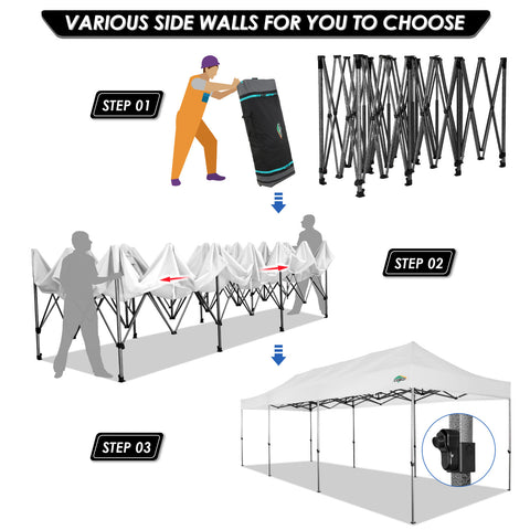 COBIZI 10'x30' Pop-Up-Überdachung, Partyzelt, Outdoor-Event-Sofortpavillon, wasserdichtes, kommerzielles, robustes Vordach für Veranstaltungen mit 8 Seitenwänden und 4 Sandsäcken, Tragetasche mit Rollen, Blau 