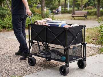Winice Collapsible Wagon Carts Foldable, 360lbs Heavy Duty Utility Folding Wagon with All-Terrain Wheels, Portable Beach, Camping, Shopping, Sports, Black