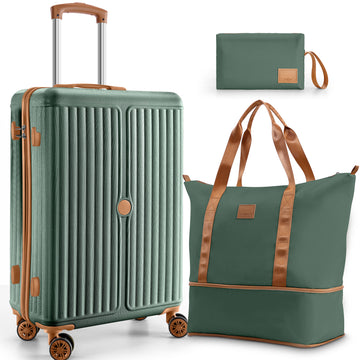 COBIZI 3 Piece Carry on Luggage Sets Hardside 20'' Carry on Suitcase with Spinner Wheels&TSA Lock,Lightweight 3 Piece Luggage Sets(Dark Green)