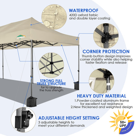 COBIZI 10'x30' Pop-Up-Überdachung, Partyzelt, Outdoor-Event-Sofortpavillon, wasserdichtes, kommerzielles, robustes Vordach für Veranstaltungen mit 8 Seitenwänden und 4 Sandsäcken, Tragetasche mit Rollen, Blau 