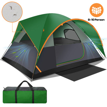 COBIZI 8-10 Person Camping Tent, Tents for Camping 12x9ft Family Tent,Waterproof Windproof Cabin Tent with Removable Rainfly,CPAI-84 Flame Retardant,Heavy Duty with 17 Stakes&Carry Bag,Green