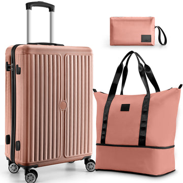 COBIZI 3 Piece Carry on Luggage Sets Hardside 20'' Carry on Suitcase with Spinner Wheels&TSA Lock,Lightweight 3 Piece Luggage Sets(Light Pink)