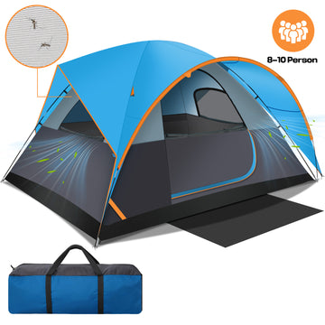 COBIZI 8-10 Person Camping Tent, Tents for Camping 12x9ft Family Tent,Waterproof Windproof Cabin Tent with Removable Rainfly,CPAI-84 Flame Retardant,Heavy Duty with 17 Stakes&Carry Bag,Blue