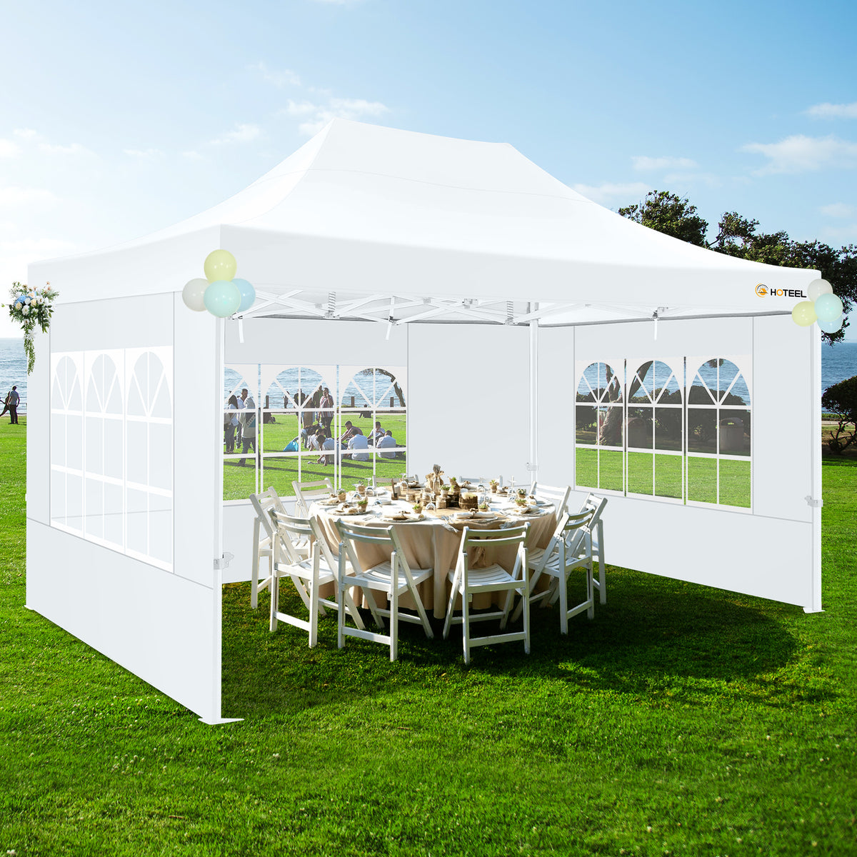 HOTEEL 10x15 Canopy Tent with 4 Sidewalls,Heavy Duty Pop Up Canopy Tent for Parties Wedding,Commercial Canopy with Roller Bag,UV 50+&Upgraded Waterproof,Thickened Legs,White