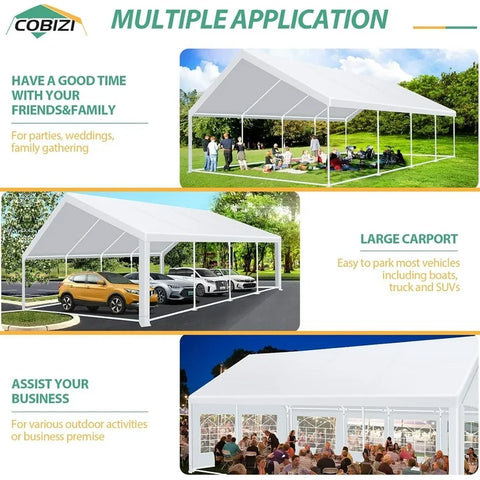 COBIZI 20x30ft Party Tent Heavy Duty, Wedding Tent, Event Tents for Parties, Carpas para Fiestas with Removable Sidewalls, 20x40 Tent with Built-in Sandbag, UV50+, Big Tent for Party, Carport, White