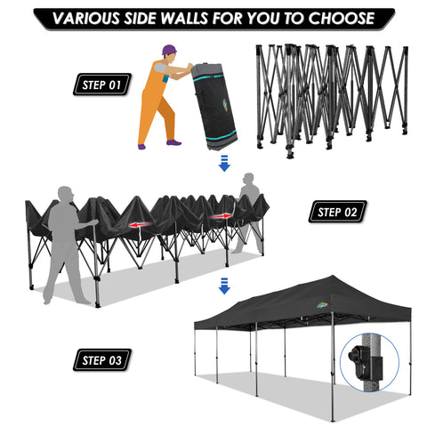 COBIZI 10'x30' Pop-Up-Überdachung, Partyzelt, Outdoor-Event-Sofortpavillon, wasserdichtes, kommerzielles, robustes Vordach für Veranstaltungen mit 8 Seitenwänden und 4 Sandsäcken, Tragetasche mit Rollen, Blau 