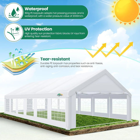 COBIZI 20x40 Heavy Duty Outdoor Canopy Large Party Tent & Carport, Upgraded Outdoor Event Shelter Tent with 8 Removable Sidewalls, UV50+, Big Tent for Wedding, Festivals, Birthday Parties, White