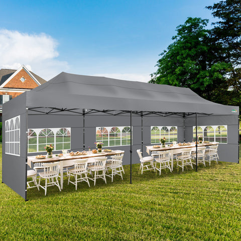 COBIZI 10'x30' Pop-Up-Überdachung, Partyzelt, Outdoor-Event-Sofortpavillon, wasserdichtes, kommerzielles, robustes Vordach für Veranstaltungen mit 8 Seitenwänden und 4 Sandsäcken, Tragetasche mit Rollen, Blau 