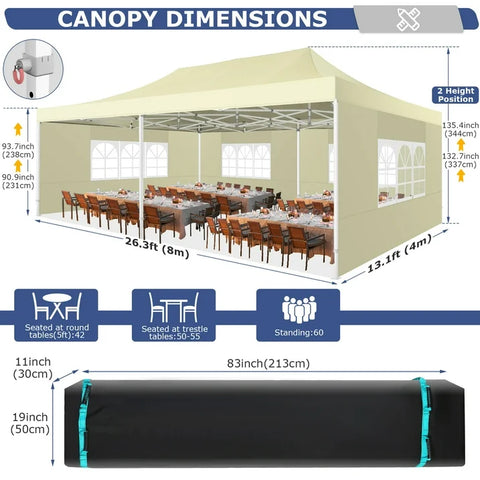 COBIZI 13x26 Pop Up Tent,Easy Pop Up Tent Gazebo,Portable Ez Up Canopy,Extra-large Size Space For Outside Party Beach Camping Gathering Activities,Waterproof &Upf 50+,Khaki