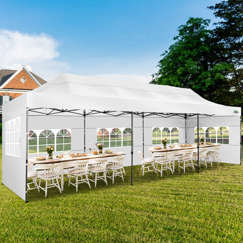 COBIZI 10'x30' Pop-Up-Überdachung, Partyzelt, Outdoor-Event-Sofortpavillon, wasserdichtes, kommerzielles, robustes Vordach für Veranstaltungen mit 8 Seitenwänden und 4 Sandsäcken, Tragetasche mit Rollen, Blau 