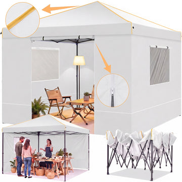COBIZI 10x10 Pop up Canopy with Sidewalls Waterproof Outdoor Canopy Gazebo Anti-UV Instant Foldable Canopy Tent for Party with Carry Bag,White