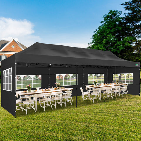 COBIZI 10'x30' Pop-Up-Überdachung, Partyzelt, Outdoor-Event-Sofortpavillon, wasserdichtes, kommerzielles, robustes Vordach für Veranstaltungen mit 8 Seitenwänden und 4 Sandsäcken, Tragetasche mit Rollen, Blau 