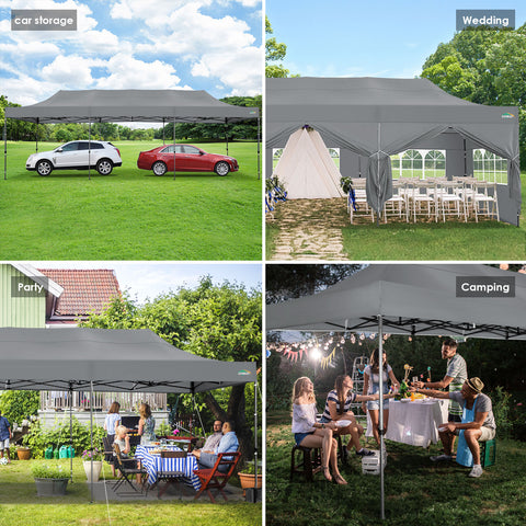 COBIZI 10'x30' Pop-Up-Überdachung, Partyzelt, Outdoor-Event-Sofortpavillon, wasserdichtes, kommerzielles, robustes Vordach für Veranstaltungen mit 8 Seitenwänden und 4 Sandsäcken, Tragetasche mit Rollen, Blau 