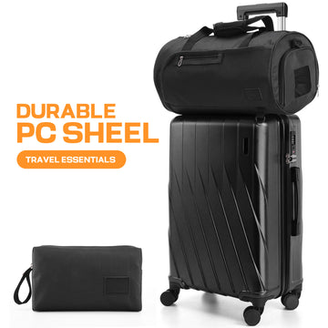 COBIZI 3 Piece Carry-on Luggage Set-Durable PC Hardshell Suitcase with Backpack&Toiletry Bag,TSA Security Lock,360°Wheels for Business Travel Vacation,Black