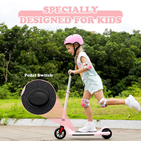 Caroma 22V Elektroroller für Kinder im Alter von 6–12 Jahren, angetriebener E-Scooter mit Geschwindigkeiten von 6 MPH, 5" Vollgummiräder UL2272-Zertifizierung, leichter elektrischer Tretroller für Kinder, Jungen, Mädchen, Pink
