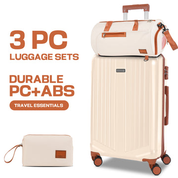 COBIZI 3-Piece Carry on Luggage Sets Hardside ABS+PC 20'' Suitcase with 360°Spinner Wheels&TSA Lock, Lightweight Carry on Luggage,20in Beige