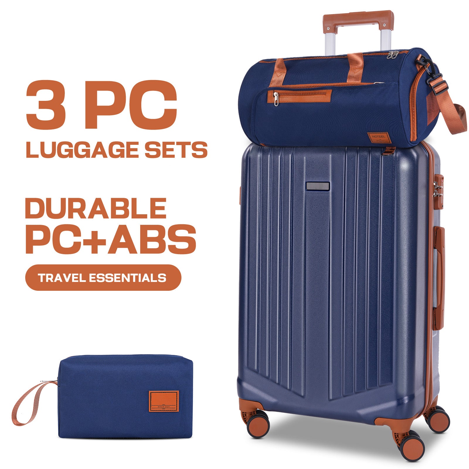 COBIZI 3-Piece Carry on Luggage Sets Hardside ABS+PC 20'' Suitcase with 360°Spinner Wheels&TSA Lock, Lightweight Carry on Luggage,20in Dark Blue