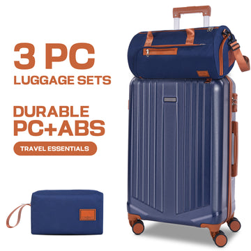 COBIZI 3-Piece Carry on Luggage Sets Hardside ABS+PC 20'' Suitcase with 360°Spinner Wheels&TSA Lock, Lightweight Carry on Luggage,20in Dark Blue