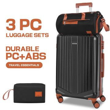 COBIZI 3-Piece Carry on Luggage Sets Hardside ABS+PC 20'' Suitcase with 360°Spinner Wheels&TSA Lock, Lightweight Carry on Luggage,20in Black