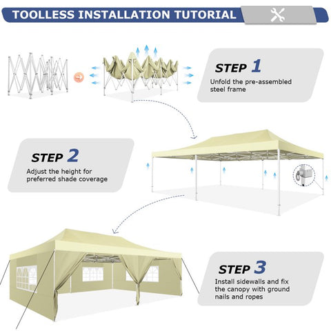 COBIZI 13x26 Pop Up Tent,Easy Pop Up Tent Gazebo,Portable Ez Up Canopy,Extra-large Size Space For Outside Party Beach Camping Gathering Activities,Waterproof &Upf 50+,Khaki